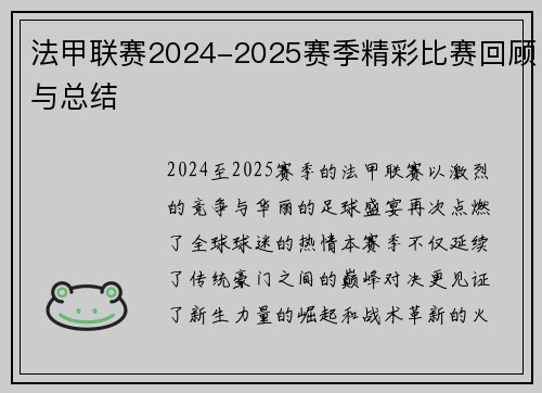 法甲联赛2024-2025赛季精彩比赛回顾与总结