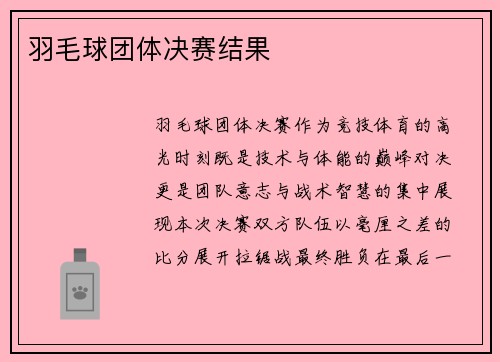 羽毛球团体决赛结果